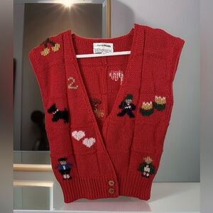VTG Alyssa Brooke Cardigan Knit Acrylic Sweater Vest Kettle Tulips Hearts L